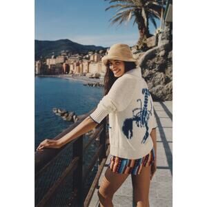 Anthropologie Maeve Lobster Cardigan Sweater in Cream and Blue